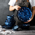 Porcelain Blue Reactive Glazed Dinnerware set  Dish Ceramic Plate and bowl Handmade party tableware & table decorations